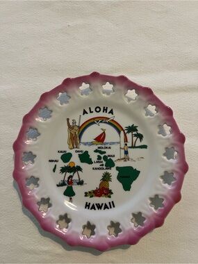 Aloha Hawaii Decorative Plate - Pink Trim